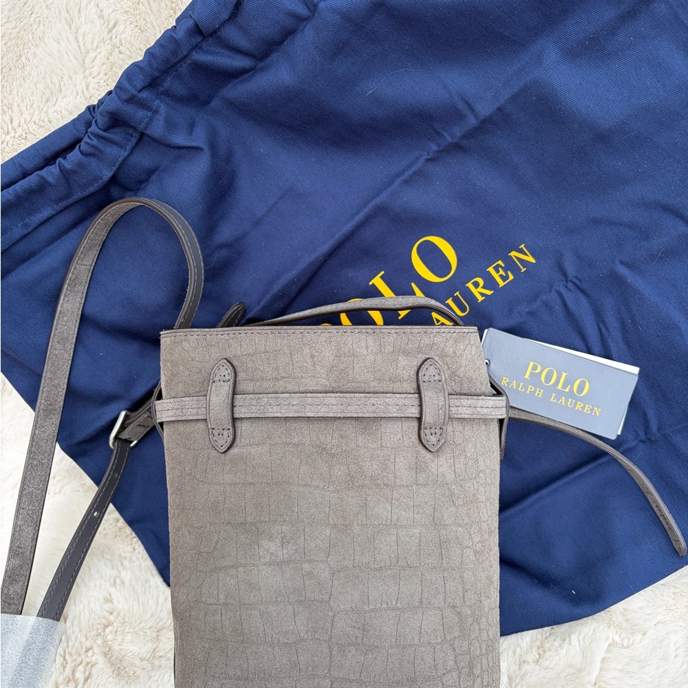 Polo by Ralph Lauren Grey Suede Crossbody Bucket Bag - Picture 5 of 7